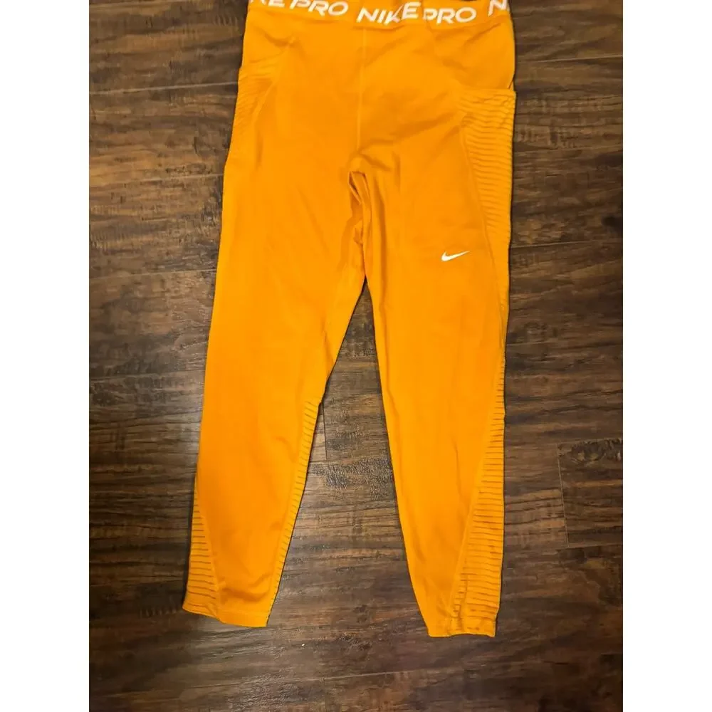 Nike Pro Women's Leggings Size L Light Curry High Waist Full Length Training